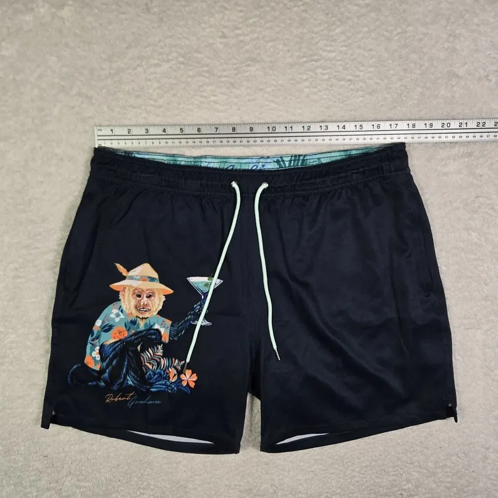 Robert Graham Swim Trunks Mens XL Monkey Martini Blue Lined Shorts 5